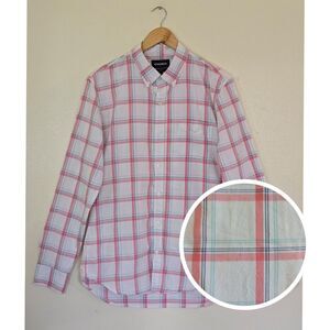 Bonobos Tailored Fit Shirt Mens Size Large Long Pink White Plaid Button Down